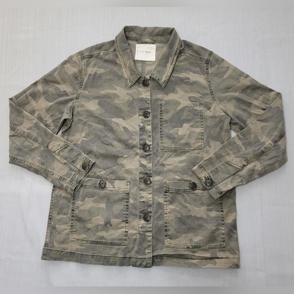 Lucky Brand Shirt Womens Small Green Long Sleeve Button Up Camouflage Shacket